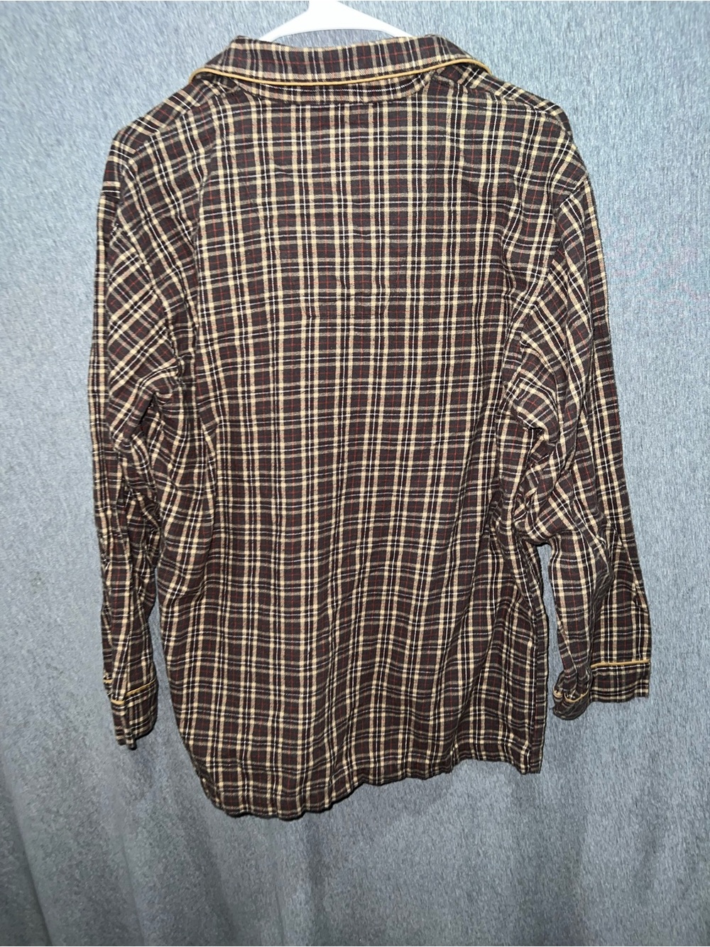 St. Johns Bay Mens Plaid Pajama Shirt Brown Tan Cotton Long Sleeve Top Medium - Picture 3 of 3